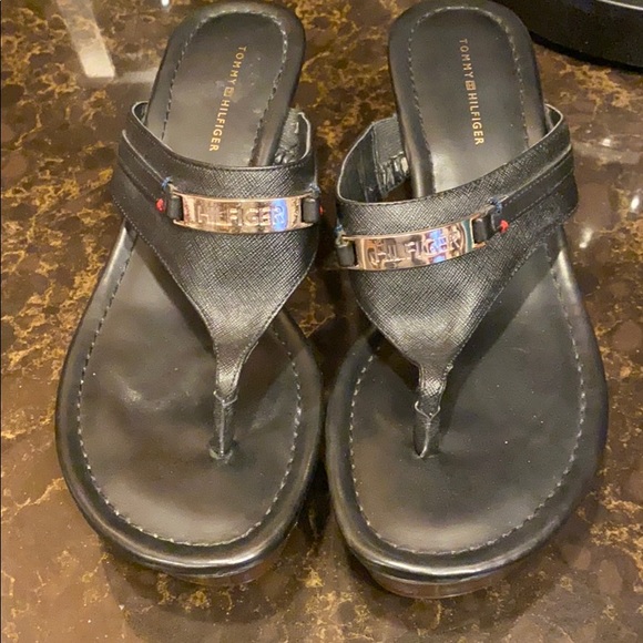 Tommy Hilfiger Shoes - Tommy Hilfiger black/brown wedge sandals! Like new